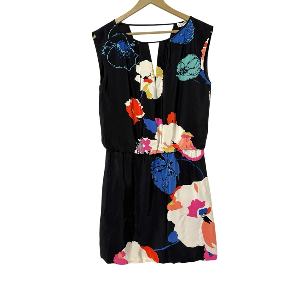 Tibi Black Multicolor Silk Floral Size 8 Mini Dress Party Formal Dark Feminine